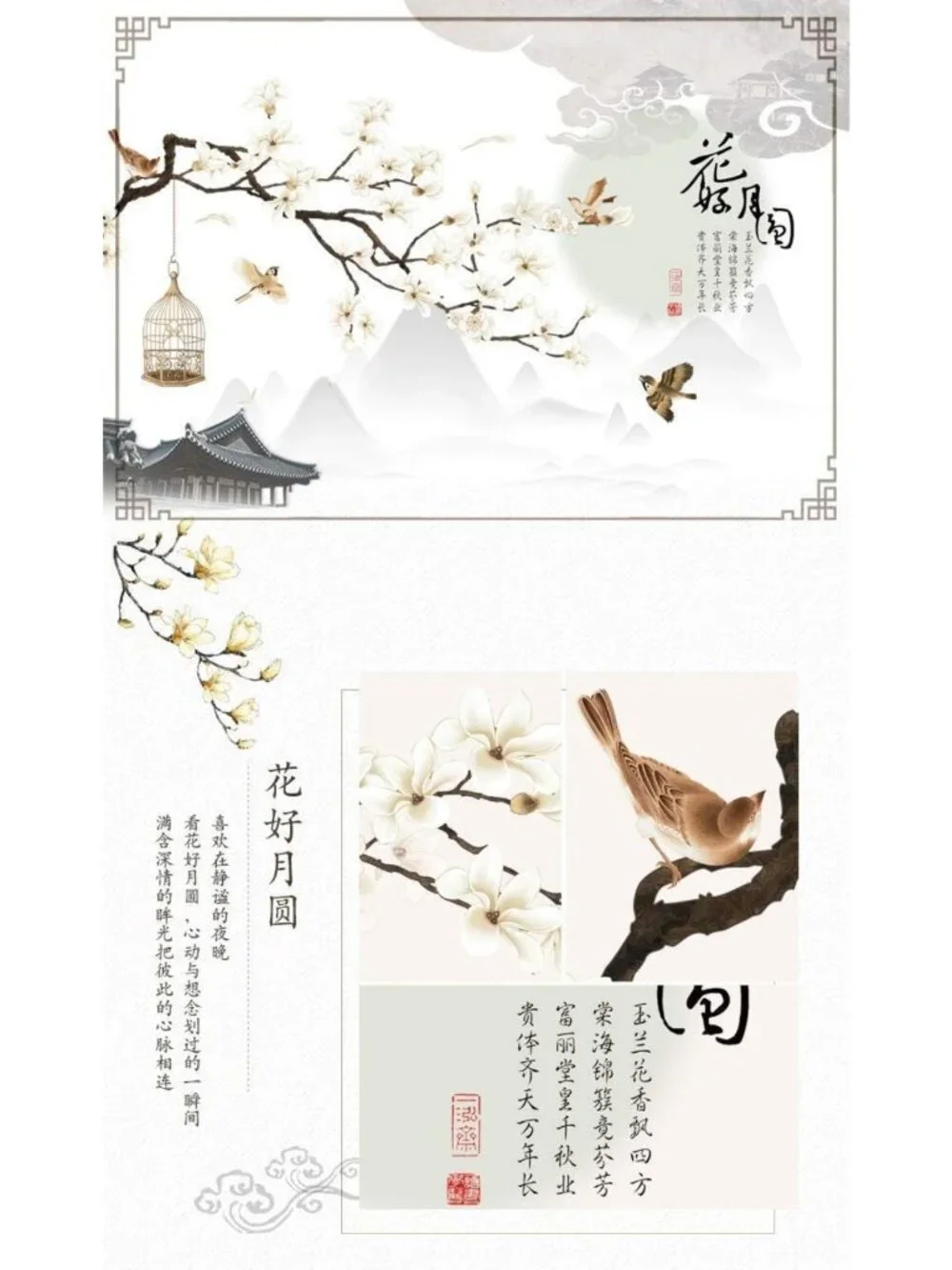 Removable White Peach Blossom Wall Decals - DIY Tree Branches & Birds Art for